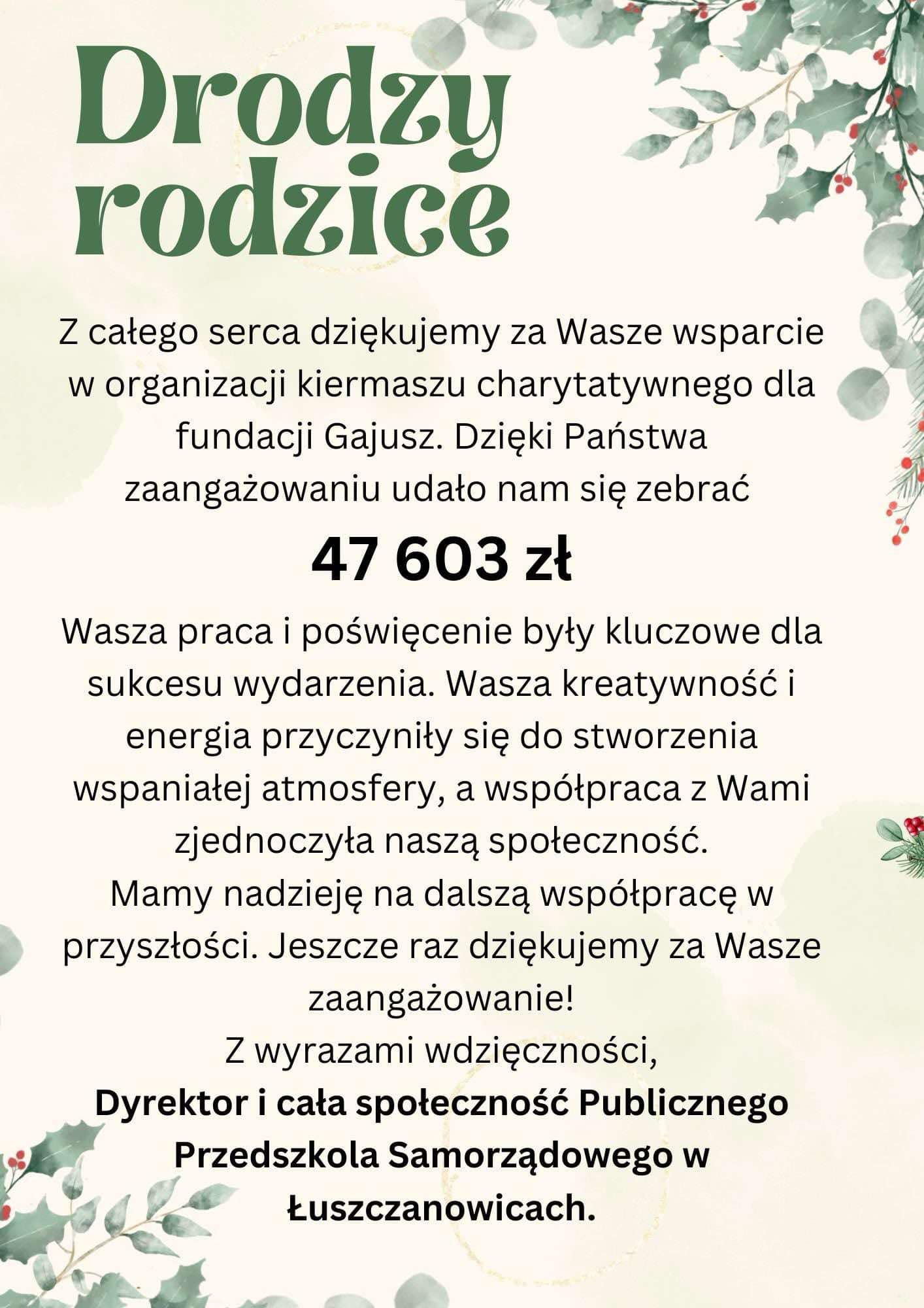 podziękowanie kiermasz charytatywny