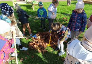 dzieci grabią liście