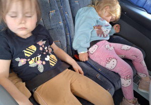 dzieci śpią w autobusie