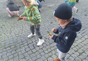 dzieci zbieraja liście