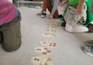 chłopiec liczy jaja dinozaurów