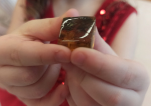 dziewczynka trzyma bursztyn