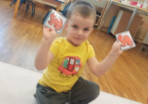 chłopiec pokazuje parę obrazków