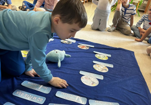 Chłopiec odszukuje opis do ilustracji