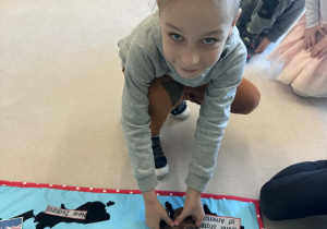 chłopiec przyczepia bizona na macie z USA