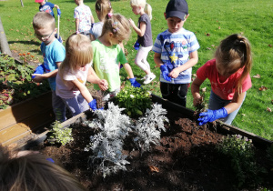 Dzieci porządkują ogródek