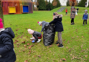 dzieci zbierają liście